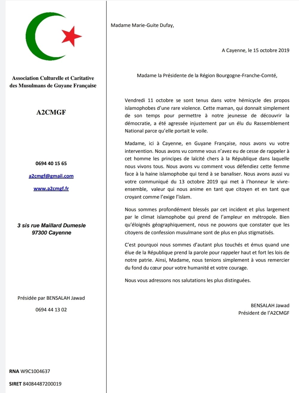 Lettre de remerciement