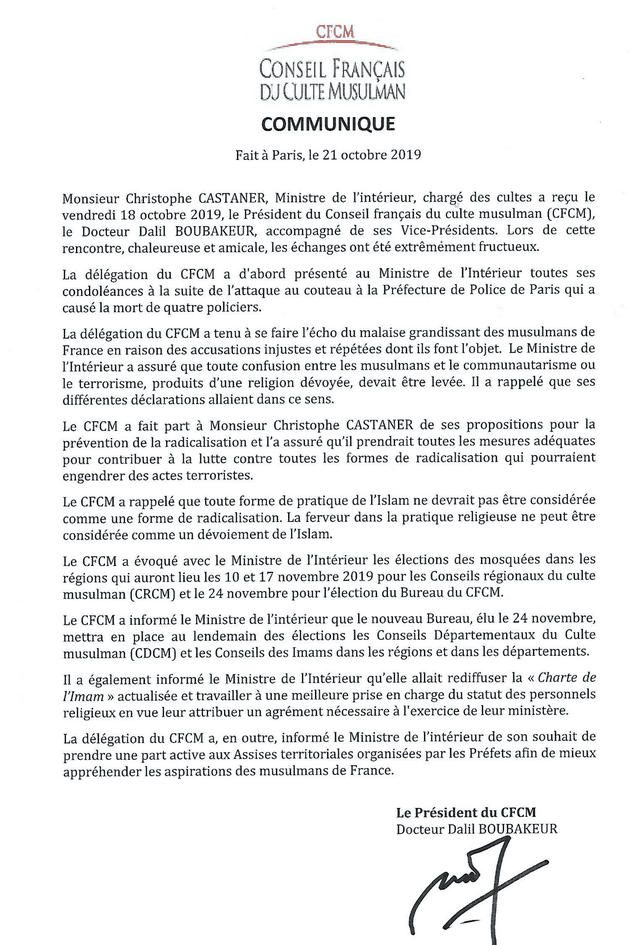 Communiqué CFCM