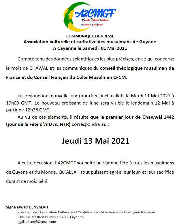 AÏD AL FITR Jeudi 13 Mai 2021