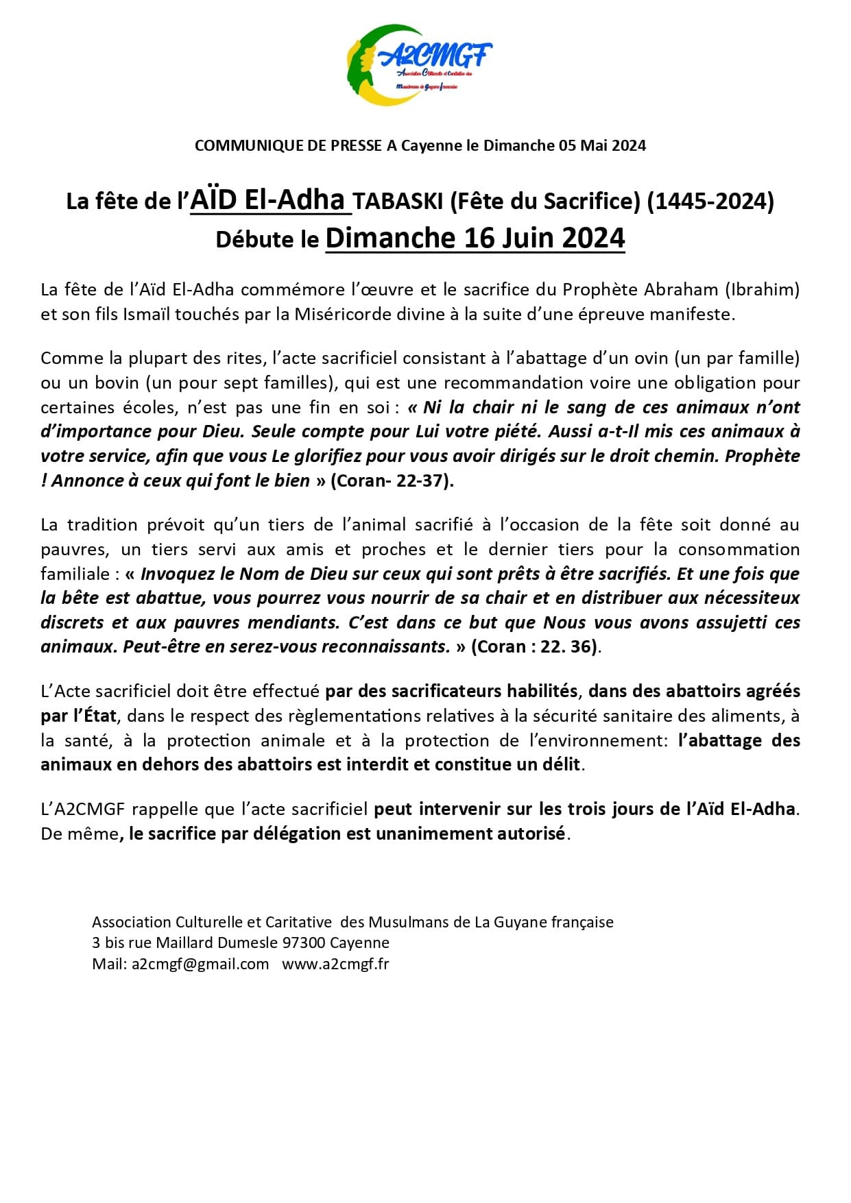 AÏD El-Adha TABASKI Dimanche 16 Juin 2024