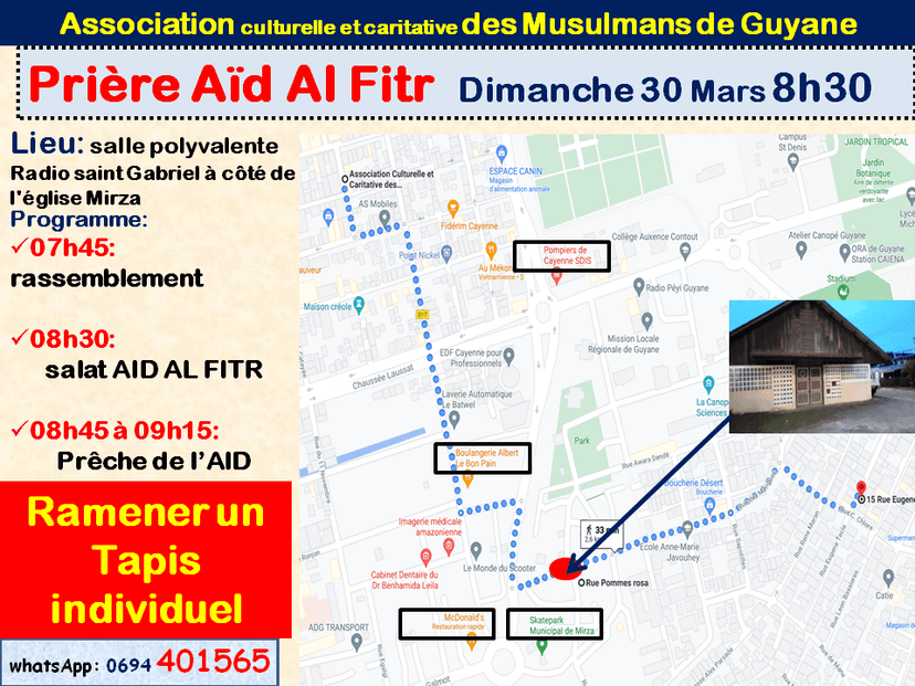 Priere aîd al fitr dimanche 30 mars 8h30